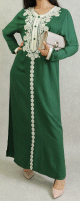 Robe longue style caftan algerien avec broderie et strass - Couleur Vert