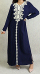 Robe longue style caftan algerien avec broderie et strass - Couleur Bleu marine