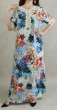 Robe longue d'ete (ou pour la maison) avec imprime exotique - Couleur Bleu marine et Fuchsia