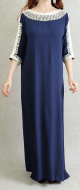 Robe de Style Oriental brodee manches trois quarts - Couleur Bleu marine
