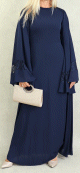 Robe de soiree maxi-longue elegante et raffinee manches kimono pour femme - Couleur Bleu Marine