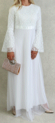Robe de soiree ou de ceremonie elegante et classe en tulle et dentelle pour femme - Marque Amelis Paris - Couleur Blanche