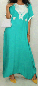 Robe longue tunisienne manches courtes brodee pour femme - Couleur Vert emeraude