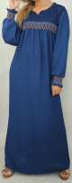 Robe longue avec broderies colorees et perles pour femme - Couleur bleu marine