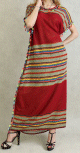 Robe longue fluide d'ete ou de maison a pompons multi-couleurs et paillettes pour femme - Couleur Rouge