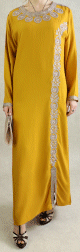 Robe orientale algerienne brodee et perlee pour femme - Couleur Jaune moutarde