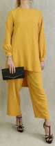 Ensemble casual deux pieces (tunique et pantalon) pour femme - Couleur Jaune moutarde
