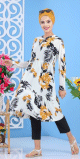 Tunique longue imprimee floral jaune-noir pour femme