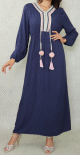 Robe longue decoree de pompons pour femme - Couleur Bleu marine
