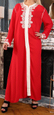 Robe Marocaine longue avec broderie et strass style caftan de couleur rouge