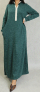 Djellaba tissu epais effet chine pour femme avec dentelle et capuche - Couleur Vert chine