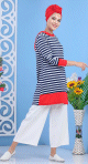 Tunique decontractee a capuche pour femme - Couleur blanche, bleu marine et rouge