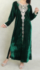 Robe longue en velours avec broderie sur toute la longueur (Robes Automne-Hiver pour femme) - Couleur Vert fonce