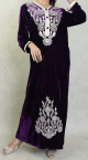 Robe longue effet velours avec broderies pour femme - Couleur violette