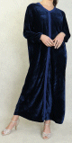 Robe arabe longue en velours avec broderie pour femme - Couleur Bleu marine