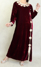 Robe longue orientale algerienne en velours brodee et perlee pour femme - Couleur Bordeaux