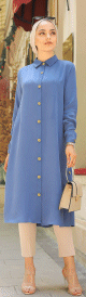 Chemise longue boutonnee nouvelle saison (Vetement ample pour femme) - Couleur bleu indigo