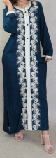 Robe orientale brodee manches longues pour femme - Couleur Bleu