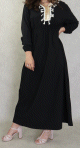Robe longue feminine avec decoration ecailles dorees et pompons - Couleur Noir