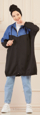 Veste decontractee pour femme - Tunique sport large avec capuche - Couleur noir et bleu indigo