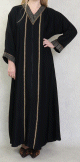 Robe Abaya Dubai noire de qualite avec motifs strass dores