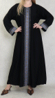 Robe Abaya Dubai noire de qualite avec bande brodee et strass ideale pour la fete de l'Aid 2024