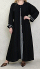 Robe Abaya Dubai noire de qualite avec strass modele Burj Khalifa en strass et diamant noirs et blancs