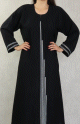 Robe de soiree Abaya Dubai de qualite avec strass et diamant noirs et blancs - Couleur noir