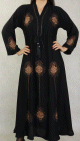 Robe de soiree Abaya Dubai noire ample de qualite avec broderie, strass dores et ceinture interne