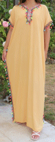 Robe orientale avec pompons multicolores (Robes pas cheres pour femme) - Couleur jaune paille