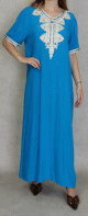 Robe orientale longue brodee manches courtes et decontractee pour femme - Couleur bleu turquoise
