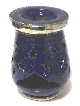 Photophore decoratif marocain oval en poterie de couleur bleue emaille cercle et orne de ciselures