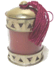 Photophore / Bougeoir en verre avec bougie cercle de metal argente cisele termine d'un pompon en Sabra - Modele rose