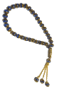 Chapelet "Sabha" de luxe en verre bleu et metal dore avec 33 perles