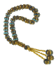 Chapelet "Sabha" de luxe en verre et metal avec 33 perles dores et bleus turquoises