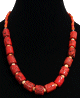 Collier ethnique artisanal imitation corail rouge bordeaux agence de perles jaune, rouge et en bois