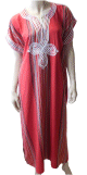 Gandoura / Robe marocaine pour femme avec rayures multicolores (Taille Standard) - Rouge