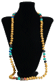 Long collier ethnique artisanal imitation pierres jaunes agremente de perles et autres pierres colorees