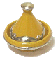 Mini tajine marocain decoratif en poterie cercle de metal argente de couleur jaune emaille