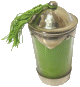 Photophore / Bougie parfumee en verre avec couvercle en metal argente cisele et martele termine d'un pompon en Sabra - Modele vert
