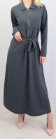 Robe longue fermeture zip avec ceinture style casual pour femme (Taille standard) - Couleur Gris fonce
